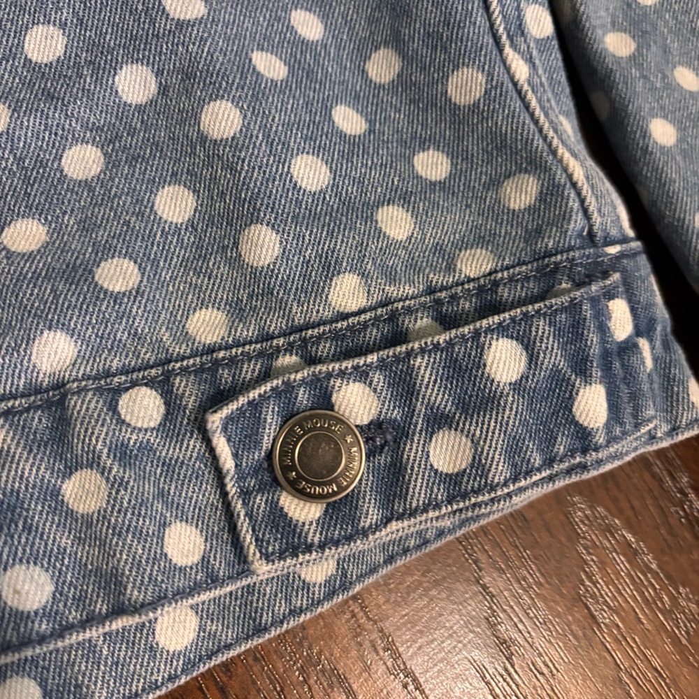 Disney Light Blue Polka Dot Denim Jacket with Minnie’s Red Bow Patch - Picture 8 of 8